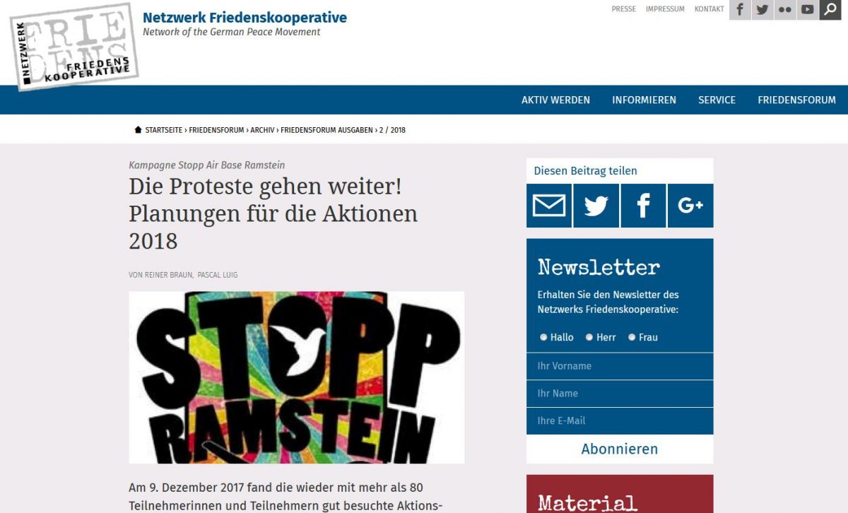 FriedensForum: Kampagne Stopp Air Base Ramstein