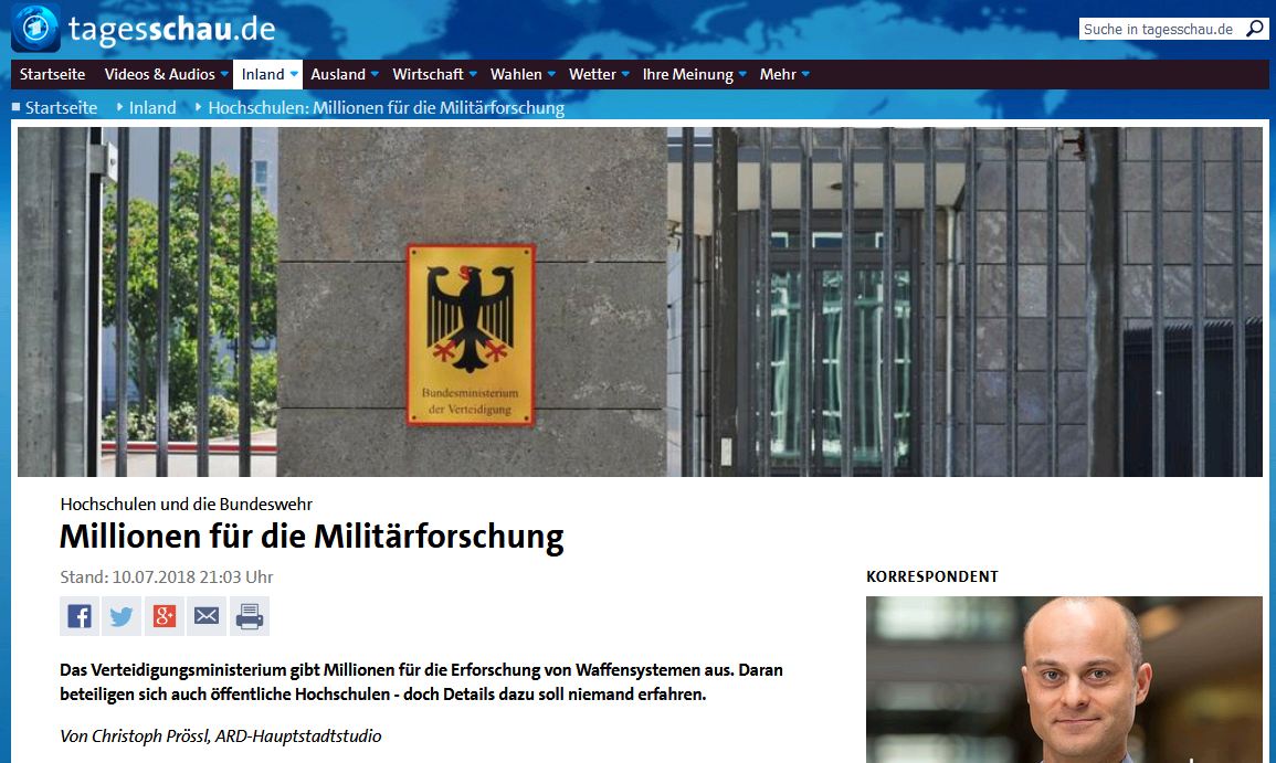 Tagesschau: Hochschulen und die Bundeswehr – Millionen für die Militärforschung